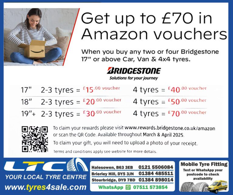 Get up to £70 in Amazon rewards - When you buy any two or four Bridgestone 17″ or above Car, Van & 4×4 tyres