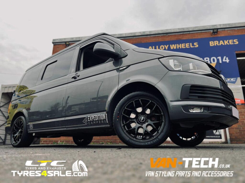 VW Transporter T6 Calibre Exile-R Alloy Wheels 18″ Gloss Black and Maxxis Tyres