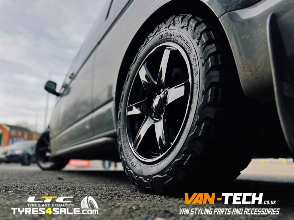 VW Transporter T6.1 Calibre X-Load Alloy Wheels 18″ Gloss black and a set of 255/55R18 BFG All-Terrain T/A KO2 109R XL