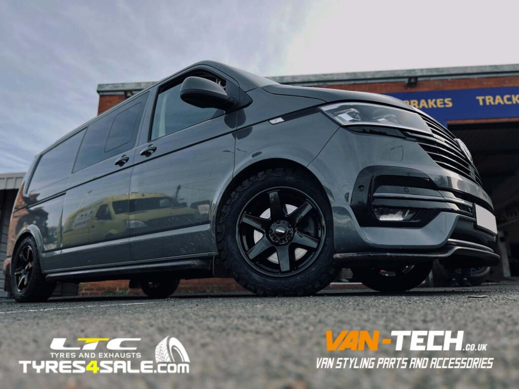 VW Transporter T6.1 Calibre X-Load Alloy Wheels 18″ Gloss black and a set of 255/55R18 BFG All-Terrain T/A KO2 109R XL