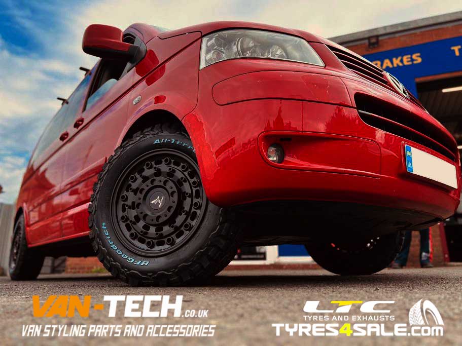 VW Transporter T5 JBW AT1 Black Alloy Wheels and B.F.GOODRICH ALL TERRAIN T/A KO2 Tyres