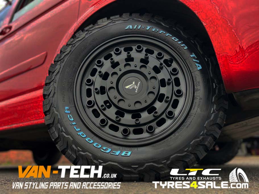 VW Transporter T5 JBW AT1 Black Alloy Wheels and B.F.GOODRICH ALL TERRAIN T/A KO2 Tyres