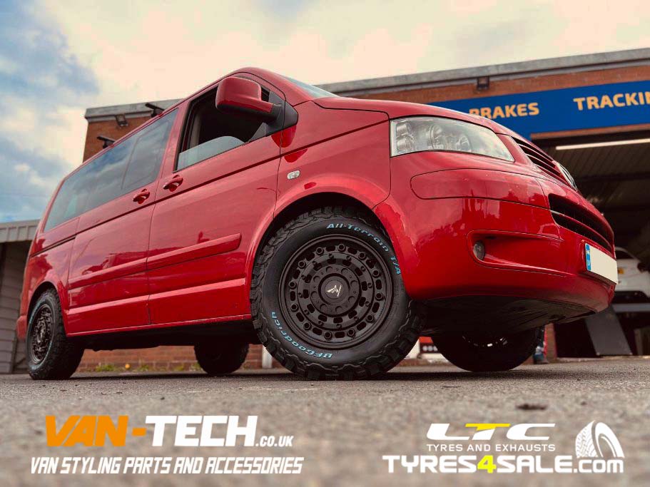 VW Transporter T5 JBW AT1 Black Alloy Wheels and B.F.GOODRICH ALL TERRAIN T/A KO2 Tyres