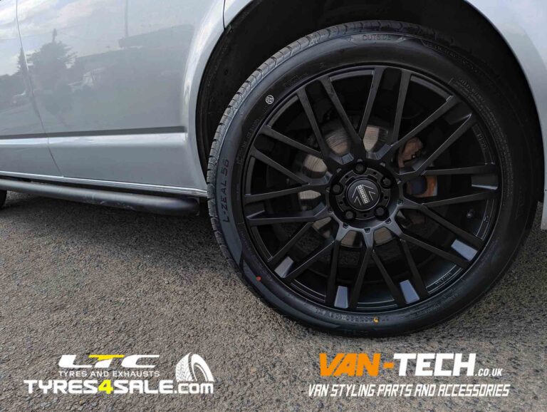 VW T6.1 Alloy Wheels Momo Revenge 20″ Matte Black and a set of 275/40R20 Ilink Izeal 106W XL Premium Economy tyres