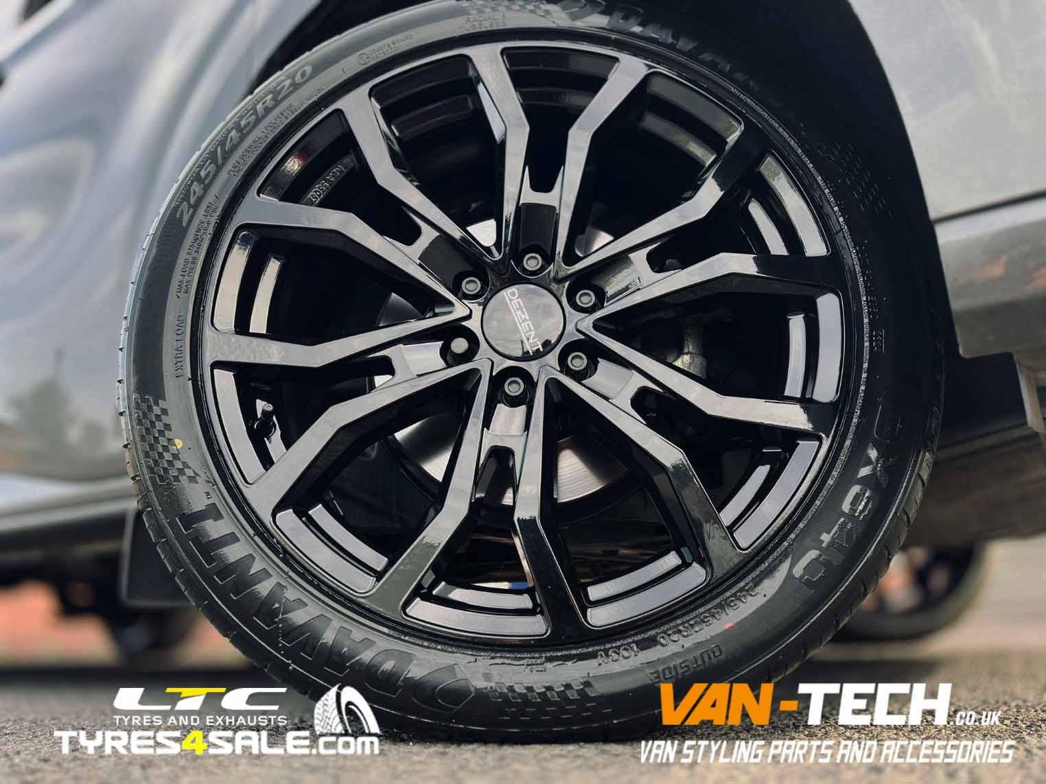 Dezent KC Alloy Wheels Gloss Black 20″ and a set of Davanti 245/45 20 100W DX640 Tyres for Ford Transit Custom MK2