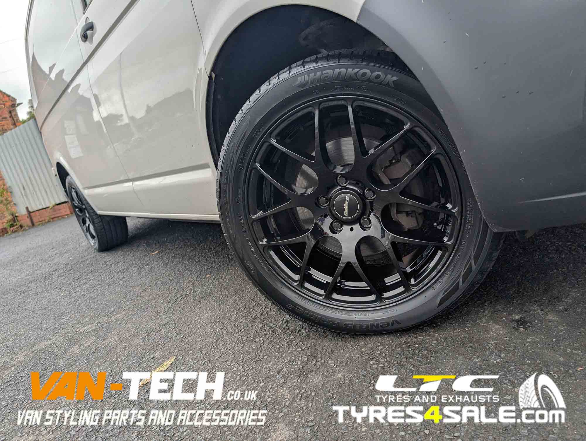 VW Transporter T6.1 Calibre Exile-R Alloy Wheels 18″ Gloss Black and a set of 255/45R18 HANKOOK VENTUS PRIME K115 103H XL Tyres