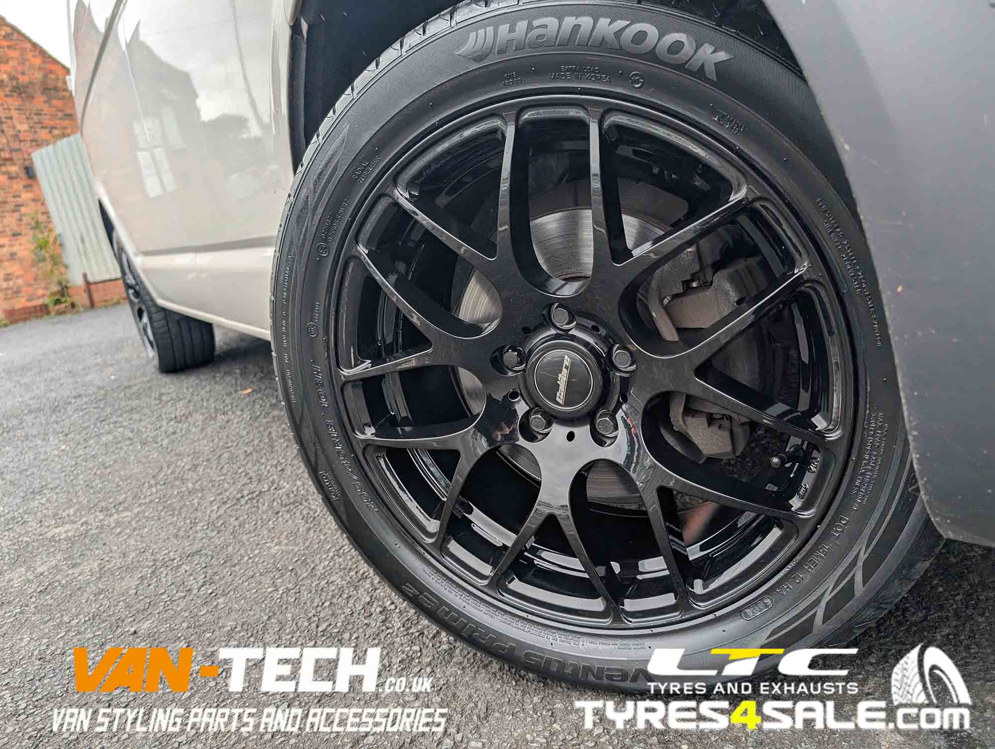 VW Transporter T6.1 Calibre Exile-R Alloy Wheels 18″ Gloss Black and a set of 255/45R18 HANKOOK VENTUS PRIME K115 103H XL Tyres
