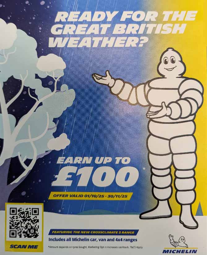 Claim up to £100 cashback on Michelin Tyres