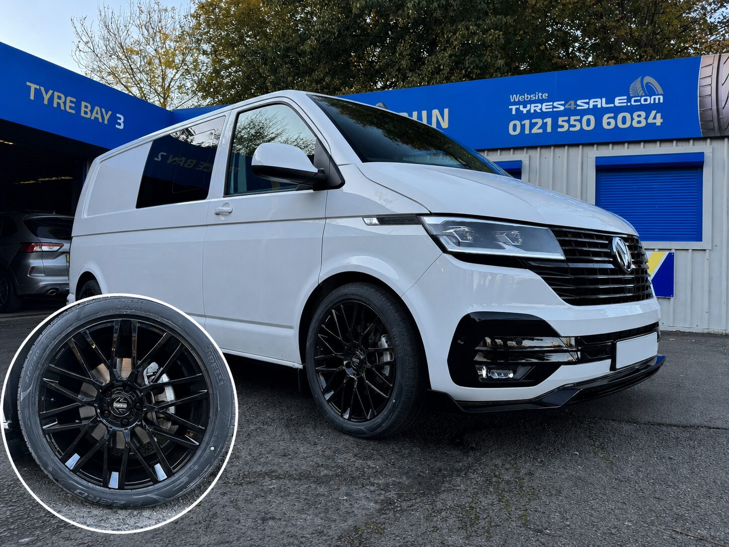 VW T6.1 Transporter with 20 inch gloss black MOMO Revenge alloy wheels