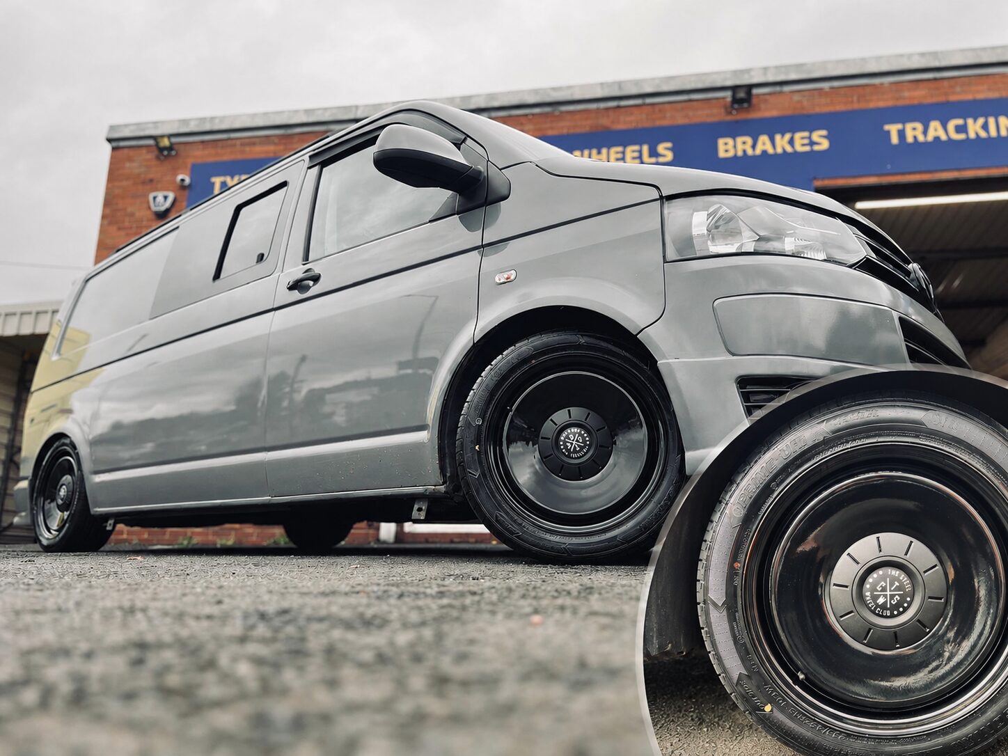 VW T5 Transporter with 20 inch gloss black Flat Boy steel wheels