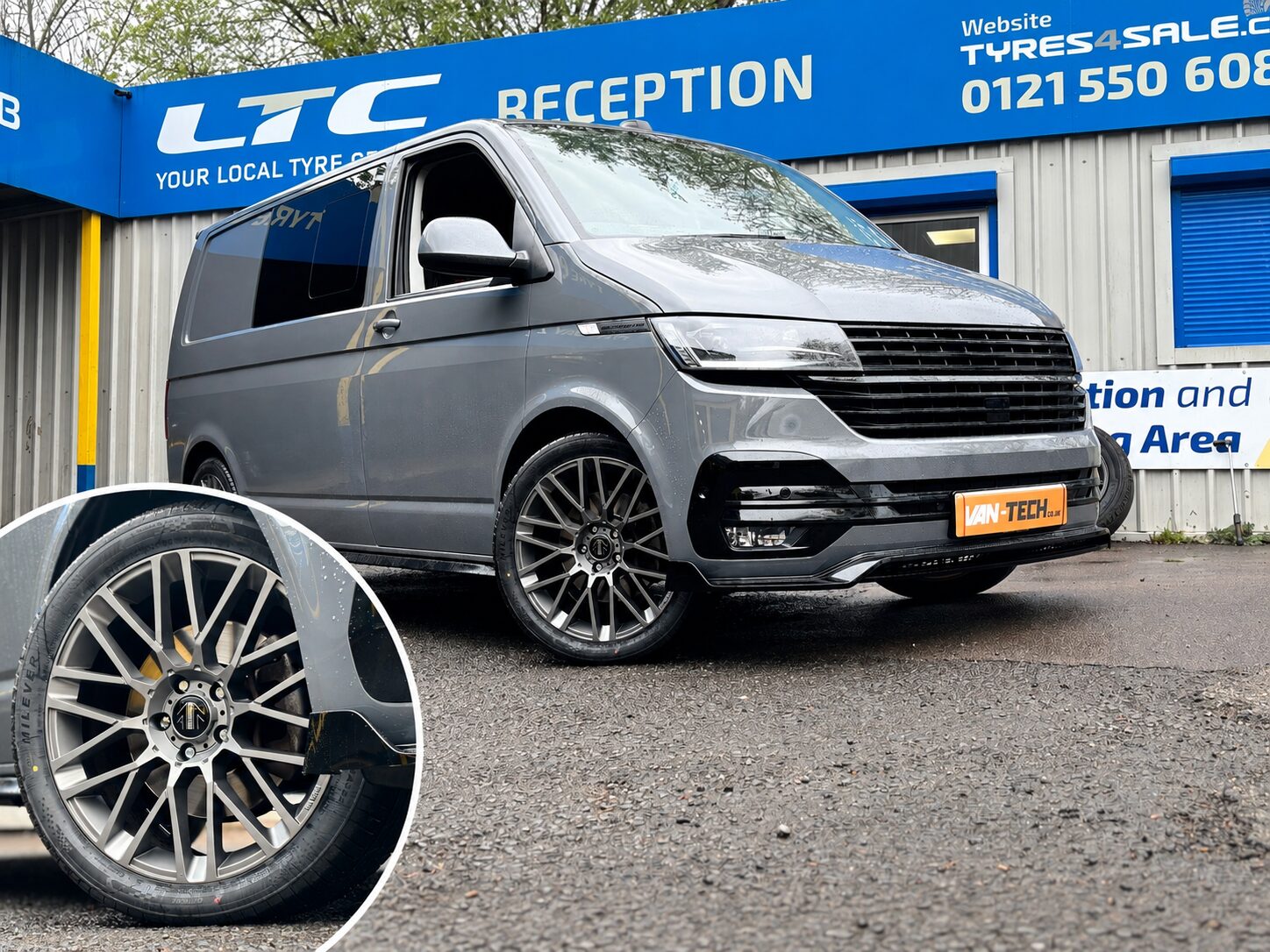 VW T6.1 Transporter with 20 inch MOMO Revenge anthracite alloy wheels