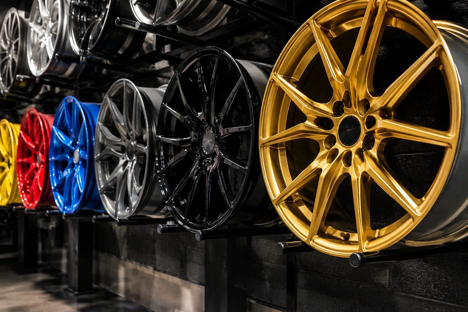 Selection of alloy wheel powder coating colours and finishes available from LTC Tyres and Exhausts