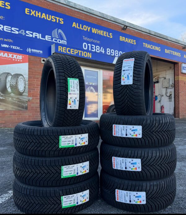 Nexen and Maxxis tyres displayed outside LTC Tyres & Exhausts in Stourbridge