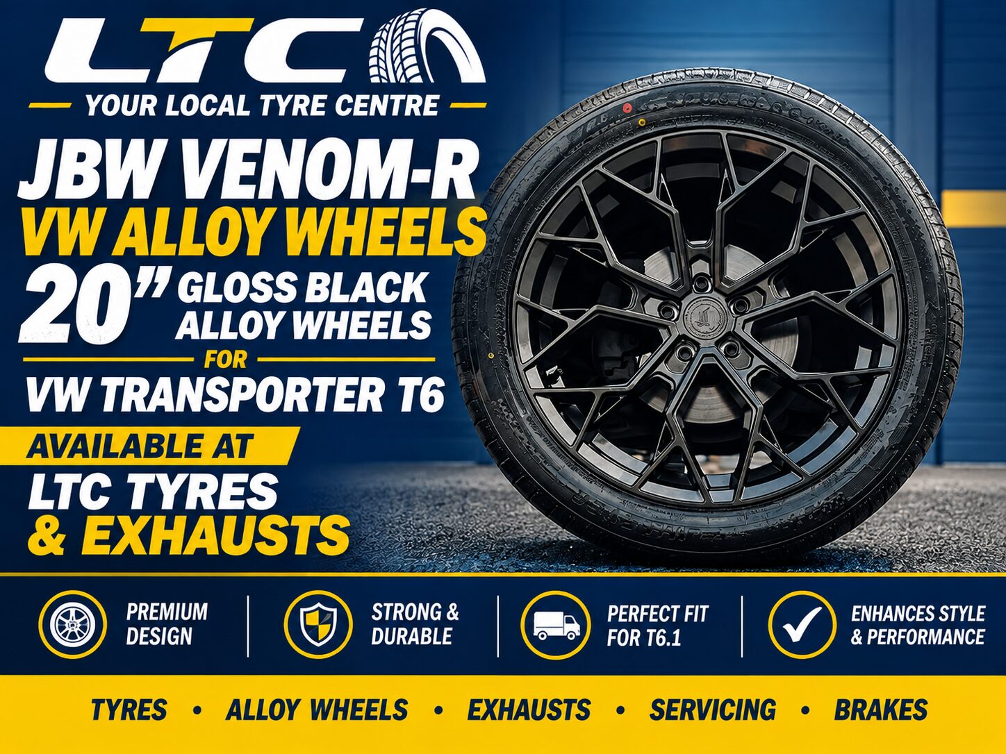 JBW Venom-R VW Alloy Wheels 20" for Transporter T6 and a set 275/40 20 106W XL Tyres