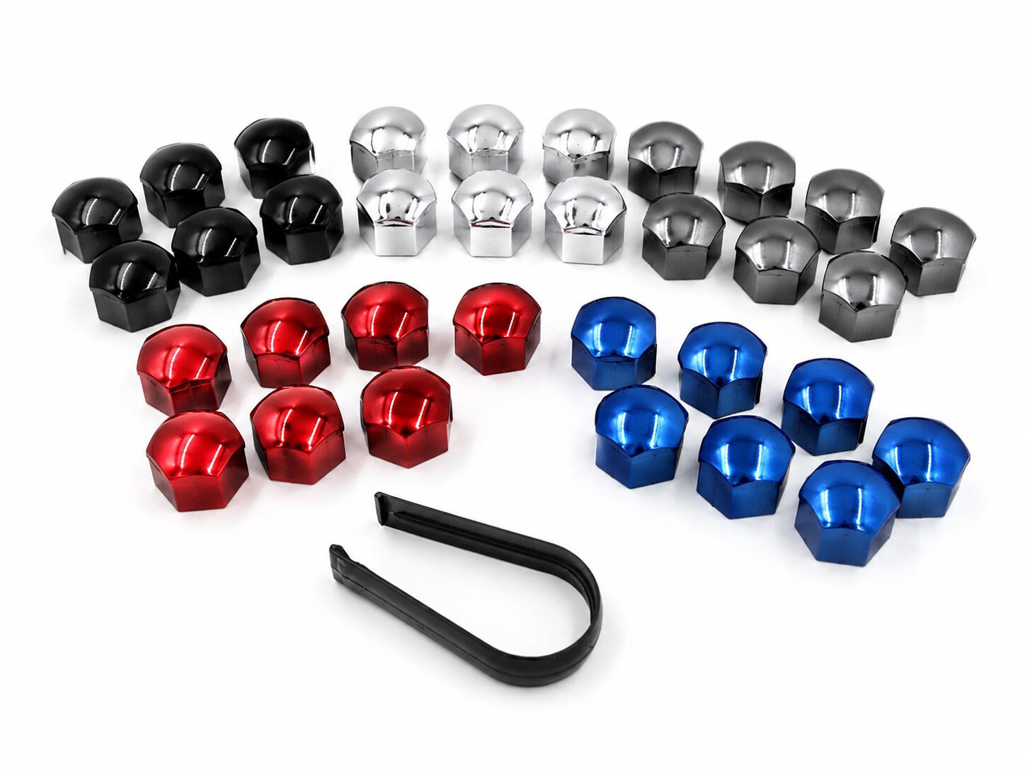 Wheel nut covers in black silver gunmetal grey red and blue