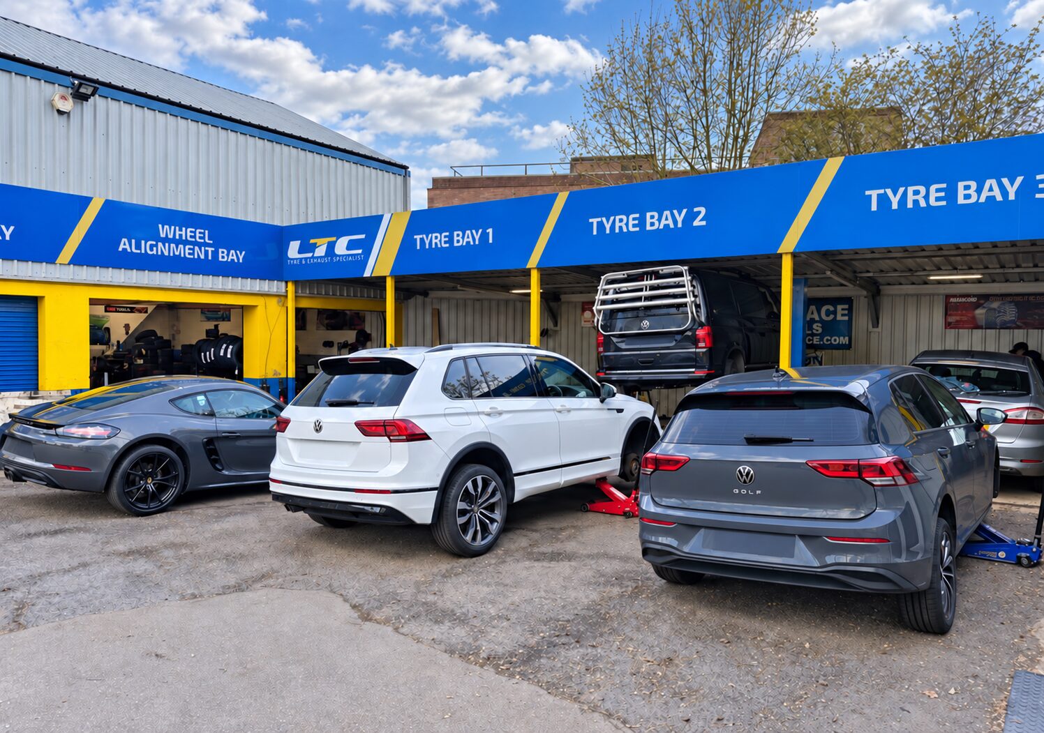Multiple cars having tyres fitted at LTC Tyres and Exhausts Halesowen branch