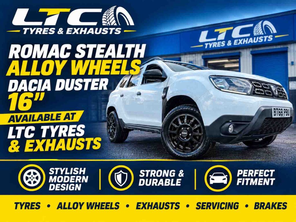 Dacia Duster Alloy Wheels Romac Stealth Satin Black 16" available at LTC Tyres and Exhausts
