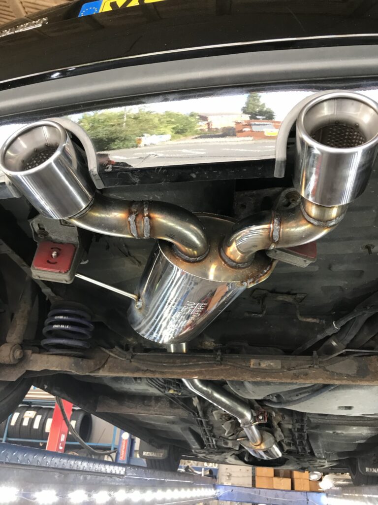 VW Caddy custom-built exhaust silencer and dual tailpipes by LTC
