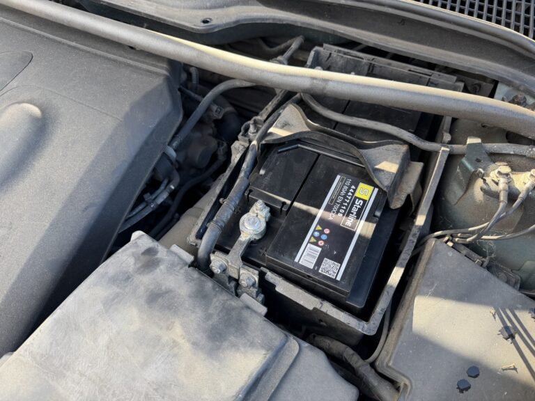 Close-up of a new A1 Starline 100 80Ah battery fitted to a Volvo C30