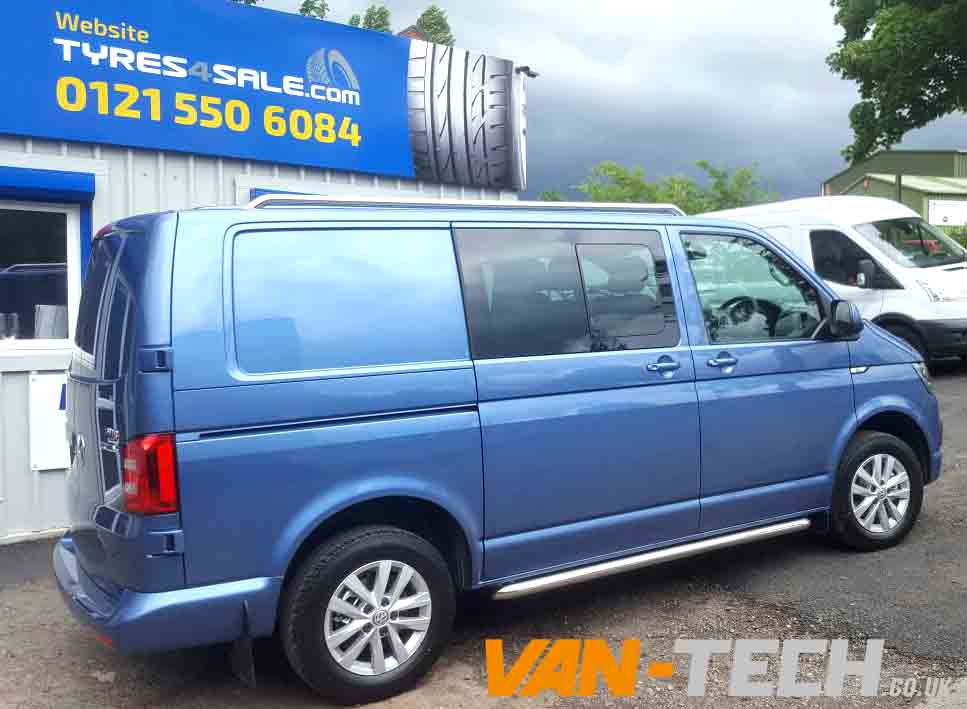 VW-Transporter-T6-van-fited-with-Van-Tech-sportline-style-side-bars-and-roof-rails-1 VW VW T6 T6.1 Roof Rails Stainless Steel Transporter SWB LWB VW T6 T6.1 Roof Rails Stainless Steel Transporter SWB LWB look the part, these stylishly designed bars are not universal fit they are tailor made exclusively for the VW T6 T6.1 Transporter. Sold complete with the fitting kit, you won’t need to drill your roof as these 42mm stainless steel roof rails fit to the existing original fixing sites on the Transporter. VW T6 T6.1 Roof Rails Stainless Steel product features: 42mm T304 Stainless Steel Roof Rails Fix to existing original fixing points on VW Transporter No Drilling required Tailor made for the VW T6 T6.1 models Transporter SWB Short Wheel base and LWB Long Wheel Base available